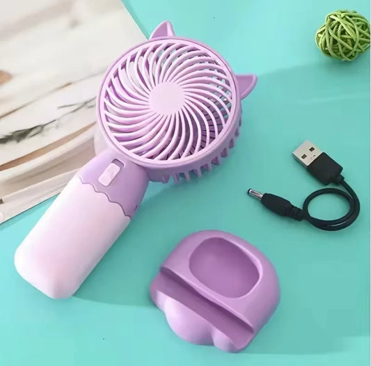 Mini Portable Makeup Hand Fan Rechargeable With Mobile Stand