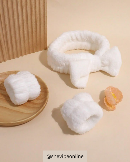Skincare Headband & Wristband Set – Spa & Makeup Accessories