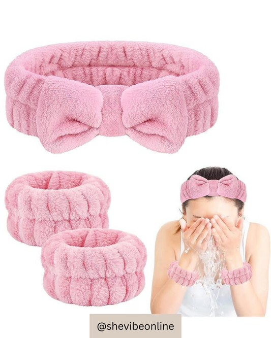 Skincare Headband & Wristband Set – Spa & Makeup Accessories