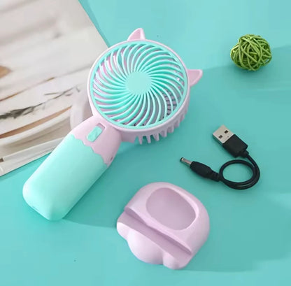 Mini Portable Makeup Hand Fan Rechargeable With Mobile Stand